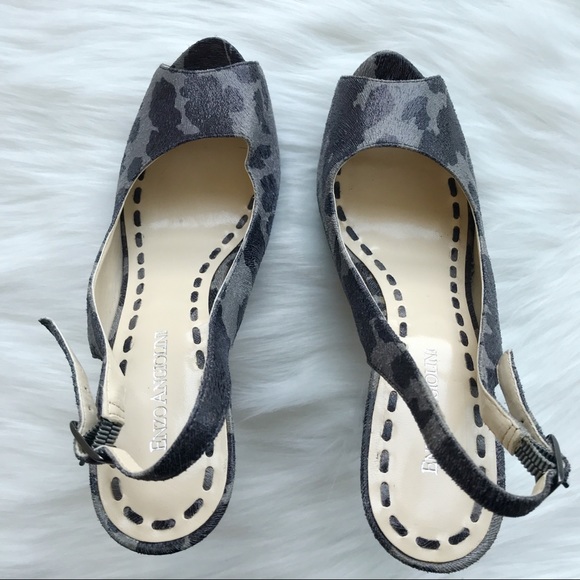 Enzo Angiolini Open Toe Gray Sling Back Heels - Picture 7 of 8